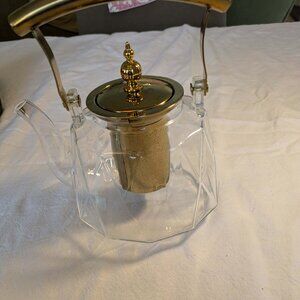 Clear Glass Teapot with Gold Tone Lid & Infuser | Faceted Tea Pot | Elegant Mode